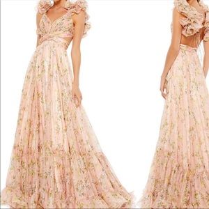 Mac Duggal floral chiffon ruffle gown